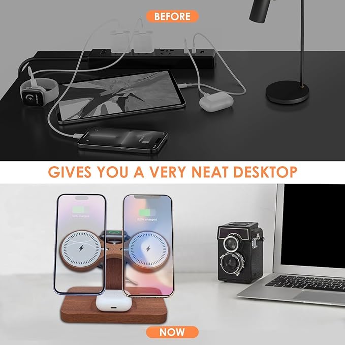 3 in 1 Wireless Charging Station for Apple Devices 24W Dual Phone Charging Station for 2 iPhone 17 16 15 14 13 12 Series iWatch 11 10 9 8 7 6 5 4 AirPod Magnetic Wireless Phone Charger Stand