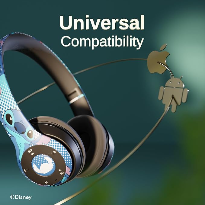 iJoy Disney Lilo & Stitch Expressions Bluetooth Over-Ear Headphones, Wireless Foldable Headset with Built-in Microphone - Stitch Expressions Design, for Adults and Kids