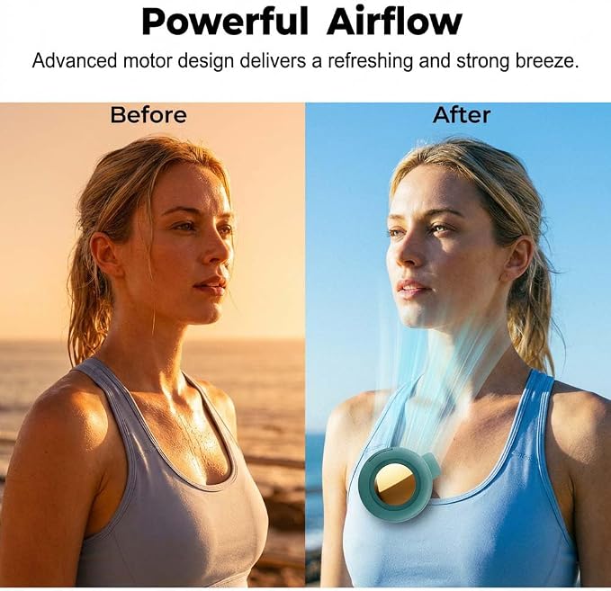 Portable Silent Clip On Bladeless Fan, Rechargeable Wearable Fan, Mini Fan with Clip for Shirt & Waist, Adjustable 3-Speed Portable Waist Neck Fan Hands-Free for Outdoor Travel Office (Green+White)