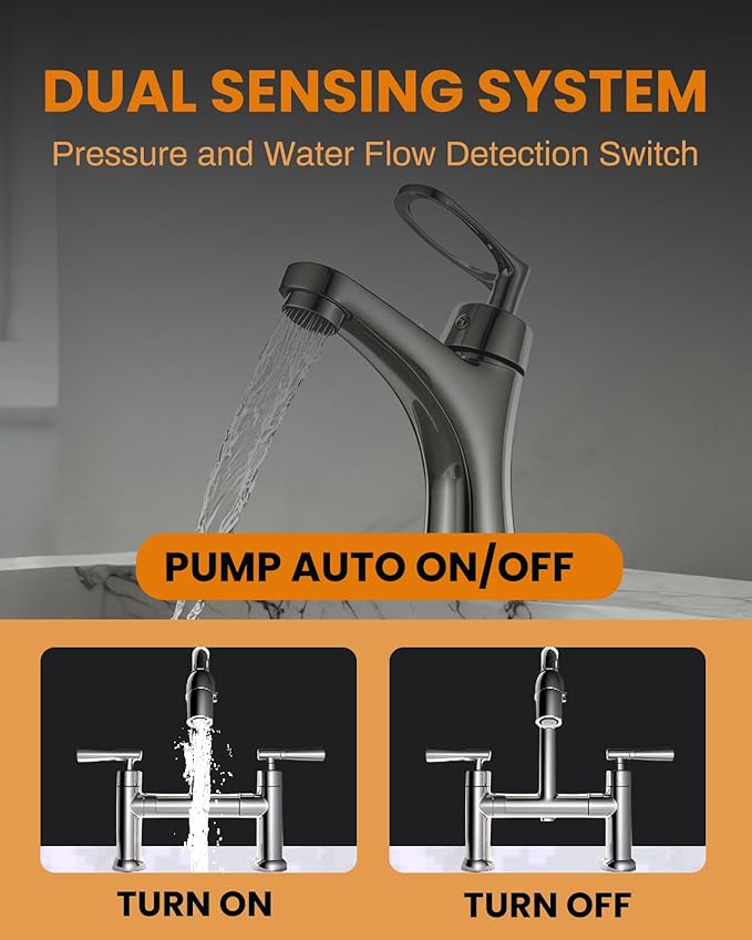 3/4 HP Shallow Well Booster Pump with Pressure Tank 1050GPH Auto ON/OFF Water Pressure Booster Self-Priming Stainless Steel Automatic Booster System for Whole House, Garden, Lawn