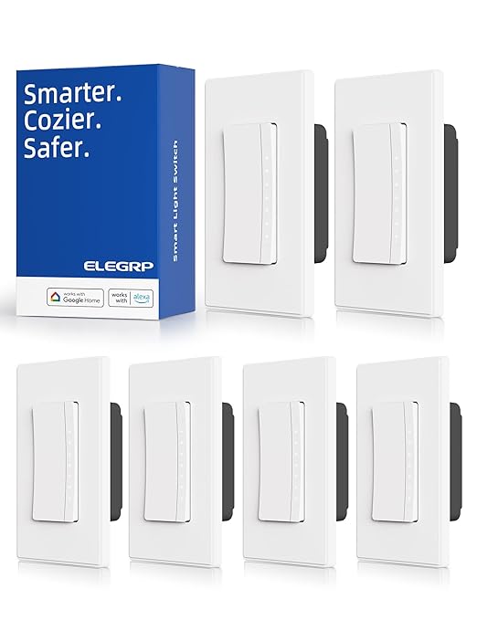 ELEGRP Smart Dimmer Light Switch DPR30, 2.4GHz Wi-Fi Dimmer Switch Compatible with Alexa and Google Assistant, Single Pole/3 Way, Needs Neutral Wire, No Hub Required, UL Listed, Matte White, 6 Pack