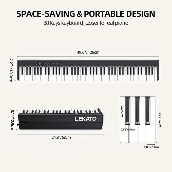 LEKATO FP-10 Portable Piano Keyboard for Beginners 88 Keys Folding Digital Piano with Sustain Pedal Foldable Electric Piano Keyboard with Semi Weighted Wood Grain Key Suitable for Midi Bluetooth