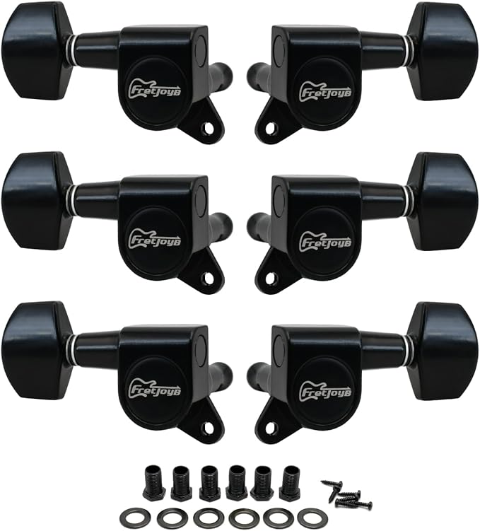 FretJoyB 18:1 Guitar Tuning Pegs 3x3 Standard Guitar Tuners Tuning Keys Replacement for Acoustic or Electric Guitars-Black(3 Right+3 Left)