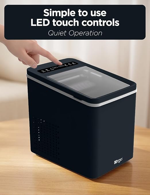 Orgo The Maverick Countertop Ice Maker, Makes 23 lbs. in 24 Hours, Bullet Shaped in 2 Sizes, Ice Maker Ready in 6-8 Minutes, LED Control Panel, Self-Cleaning, Includes Scoop, TMT4653, Black