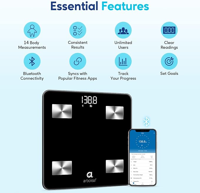arboleaf Smart Bluetooth Bathroom Weight Scale+Smart Body Tape Measure with App