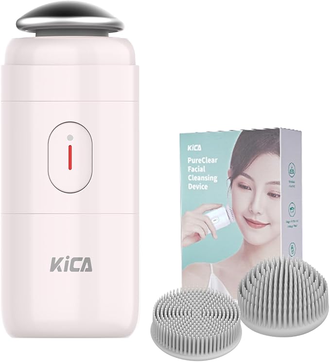KiCA Facial Cleansing Brush with Dual Silicone Heads - Waterproof Electric Wash Device, Wireless Charging & Travel-Friendly for Deep Cleaning (Pale Pink)