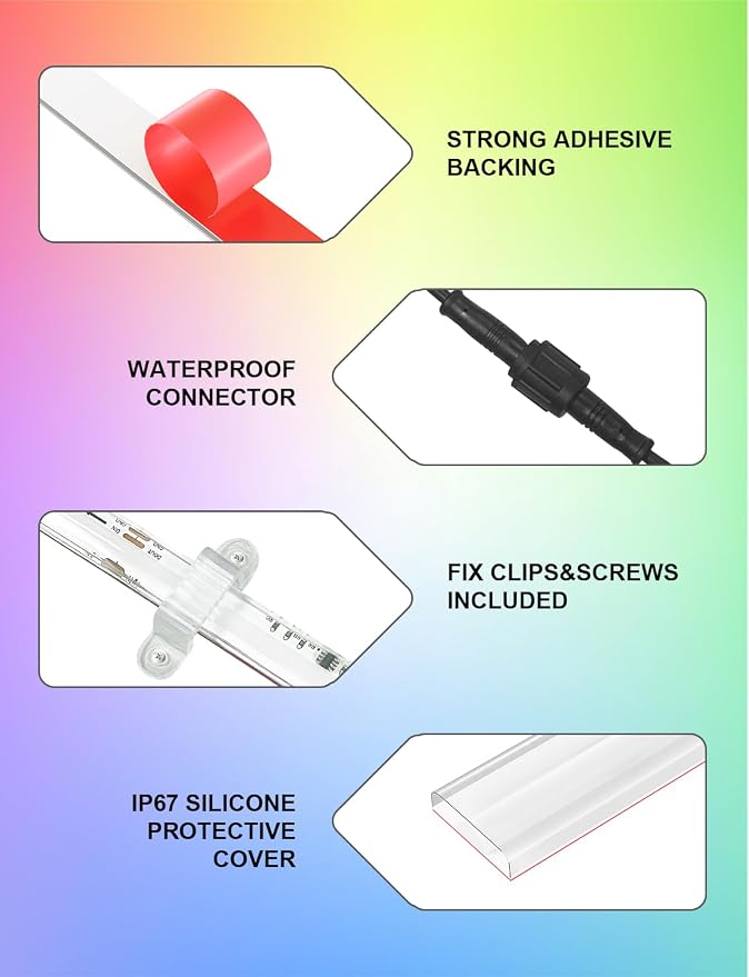 80ft/24m COB LED Strip Lights Outdoor, Smart RGB IC IP67 Waterproof Dimmable Color Changing Tape Light with App Remote Control & Music Sync, for Eave, Patio, Pool & Party Darden Decorations(2 Rolls)