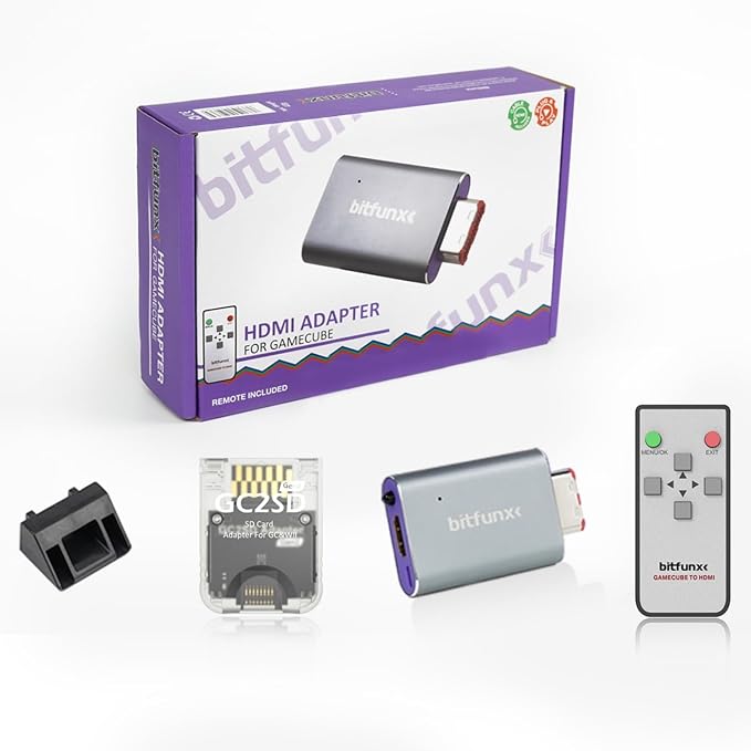 BITFUNX NGC HDMI™ Adapter - Supports 2X Line Doubler, Firmware Upgrade, Scanline Profile, IR Remote and GC2SD Gen2 SD Card Adapter Include, Plug & Play Video Game Adapter with No Lag
