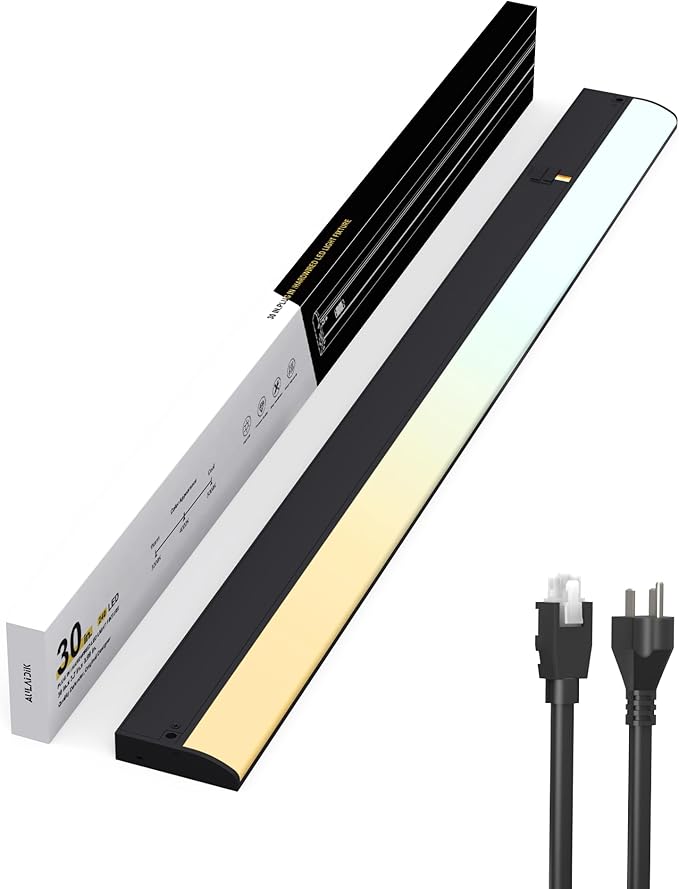 Hardwired Under Cabinet Lighting, 30 inch LED Under Counter Lights for Kitchen, CRI 97, 120V, 20W, 1700Lm 3CCT Dimmable Linkable Under Cabinet Lights with Power Cord and Linked Cord, Black