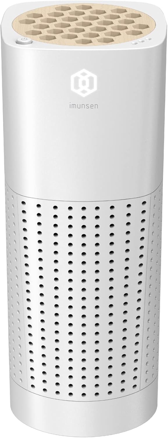 IMUNSEN M-003W True HEPA 13 Filter Air Purifier for Car, Desk, and Office with Carbon Deodorization Filter, 4-Stage Filtration, Smoke, Odors, Allergens, USB Port 5V, Made in Korea - White
