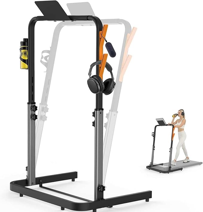 Walking Pad Handle Bar Attachment Only, Compatible with Walking Pads 22.4" Wide, Adjustable Treadmill Handrail with Phone/Cup Holder & Towel Hooks, Overbold Stable, Easy Assembly, Black