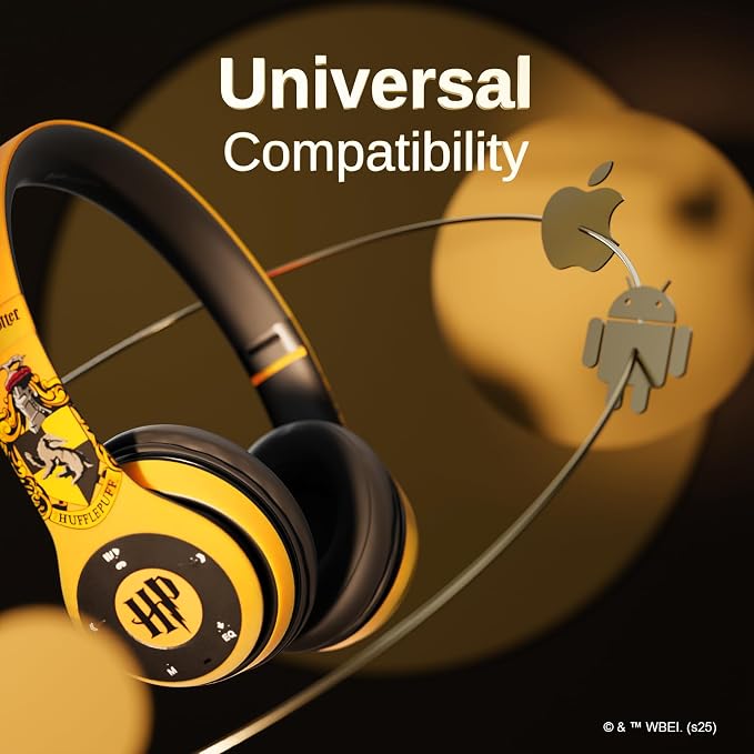 Harry Potter Hufflepuff Bluetooth Headphones with Built in Mic | Officially Licensed Wireless Headphones, Foldable Headset | Harry Potter Gifts for Women, Men, Teens, Kids & All Fans of Hufflepuff