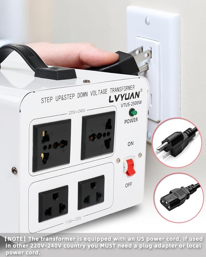 LVYUAN 2500W Voltage Transformer Power Converter Step Up 110V to 220V, Step Down 220V to 110V, 110/120 Volt - 220/240 Volt