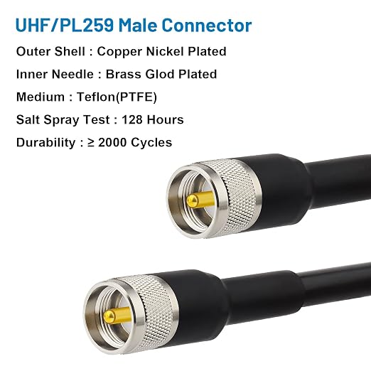 MOOKEERF 40ft KMR400 PL259 Male to Male Coaxial Cable - Low Loss UHF Cable for HAM, VHF Radio, SWR Meter, Antenna Analyzer