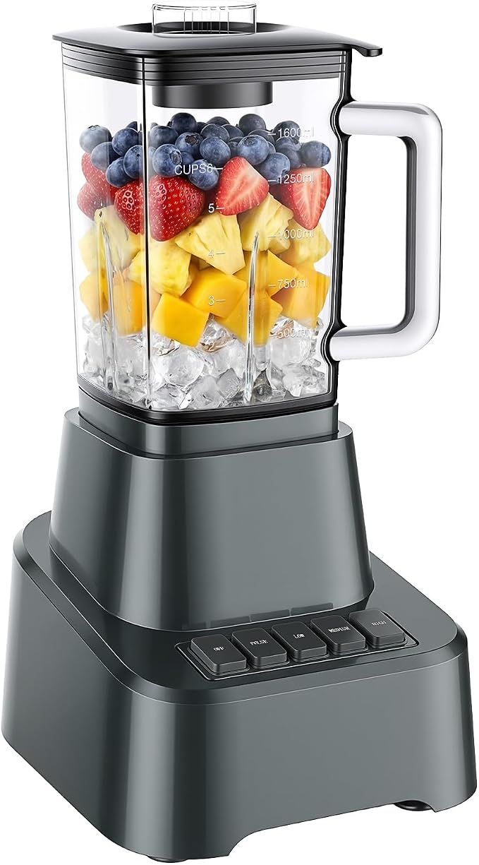 OLIXIS Professional Blender for Smoothies, Full-Size Kitchen Blender with 850 Peak Watts & 54oz Large Glass Pitcher, 4 Speeds with Pulse for Ice Crushing Frozen Fruits, Dishwasher Safe, Grey