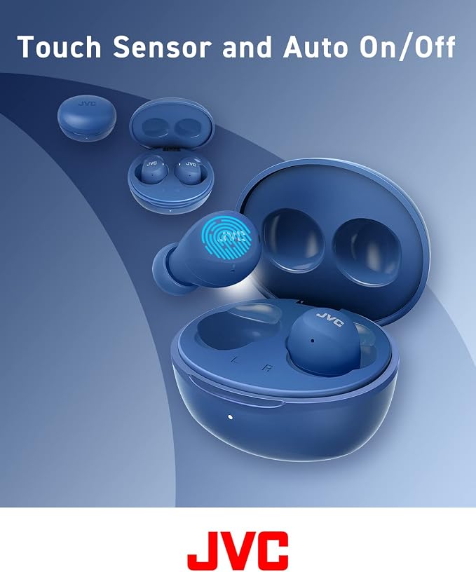 JVC Compact and Lightweight Gumy Mini True Wireless Earbuds Headphones, Long Battery Life (up to 23 Hours), Sound with Neodymium Magnet Driver, Water Resistance (IPX4) - HAA6TA (Blue)