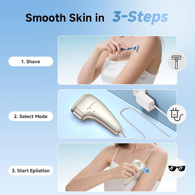 Sapphire Ice Cooling IPL Hair Removal Device, Painless At-Home Permanent Hair Remover for Women Men, 5 Levels 2 Modes for Full Body Use