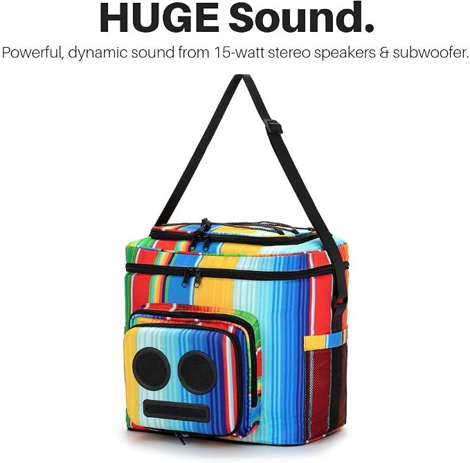 Super Real The #1 Cooler with Speakers & Subwoofer (Bluetooth, 20-Watt) for Parties/Festivals/Boat/Beach. Rechargeable Speaker Cooler, Works with iPhone & Android (Rainbow)