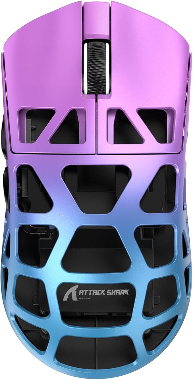 R3 46g Superlight Magnesium Alloy Wireless Gaming Mouse, BT/2.4Ghz/Wired Computer Mouse, 8000Hz Wireless Polling Rate, PAW3395 26K DPI Sensor, Programmable Mice, PC/Laptop/Mac (Purple&Blue)