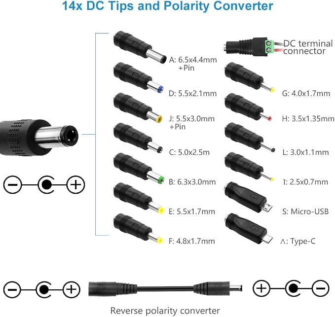 SHNITPWR 3.5V - 12V Power Supply 10A 120W AC to DC Adapter DC 4V 4.5V 5V 6V 7V 8V 9V 10V 12V Voltage Adjustable Universal Power Converter Transformer 100-240V AC in with 14 Tips & Polarity Converter