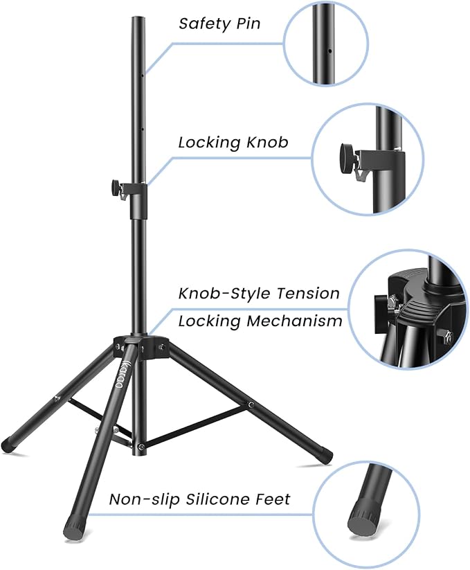 Ikarao Speaker Stand Adjustable Height 36"-47", Heavy Duty Carbon Steel Karaoke Machine Stands with Dual Tension Knobs, Portable Tripod Speaker Mount for PA DJ System & Party, 35mm Insert, 66lbs Load