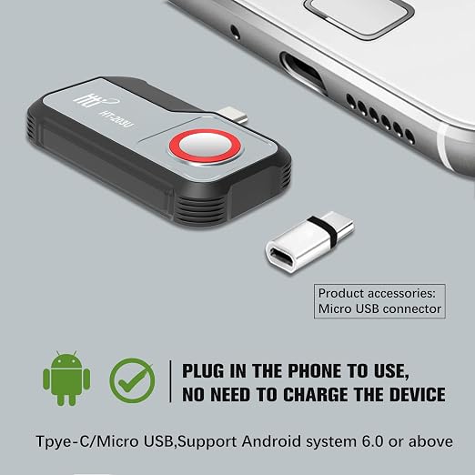 HT-203U Thermal Camera for USB-C Android, 512x384 Super Resolution with 256x192 IR Sensor, -4°F~1022°F, 50Hz Real-Time Temperature Alarm, Fully Adjustable Focus