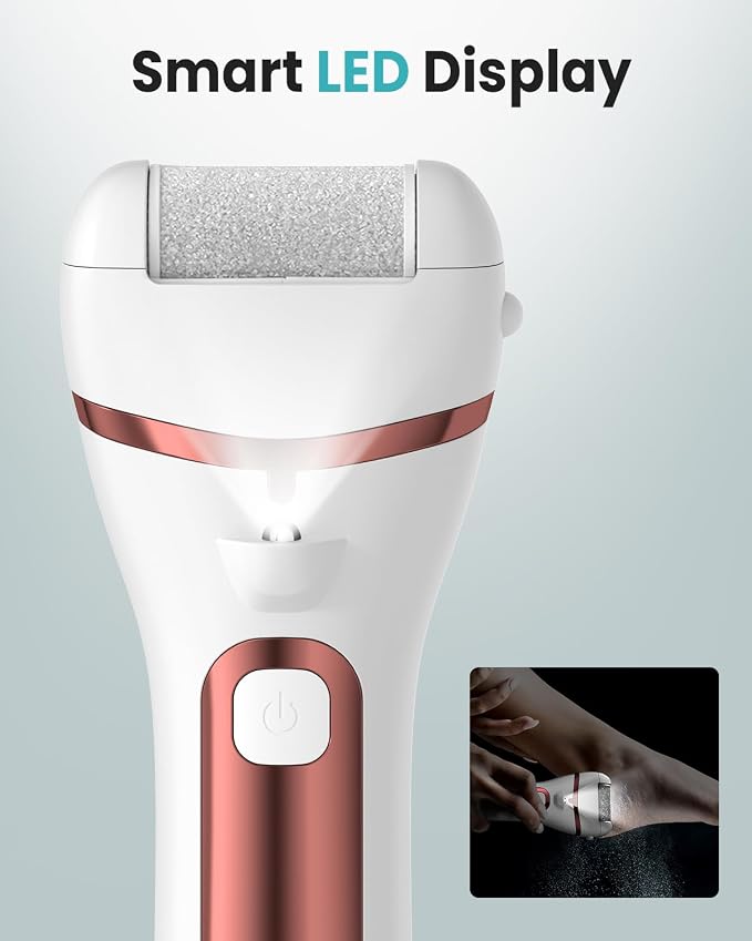 PUBOO Foot Callus Remover Electric 10000 RPM 3-Speed IPX7 Recharge Pedicure Kit for Hard Skin Women & Men Portable Multi-Roller File Grinder Sander Scrubber, LED Display for Wet & Dry Mathers Day Gift