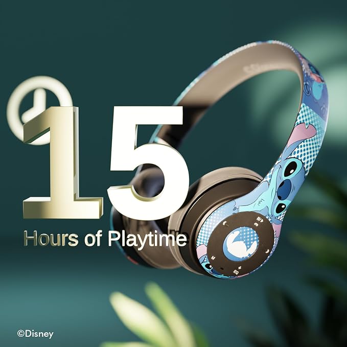 iJoy Disney Lilo & Stitch Expressions Bluetooth Over-Ear Headphones, Wireless Foldable Headset with Built-in Microphone - Stitch Expressions Design, for Adults and Kids