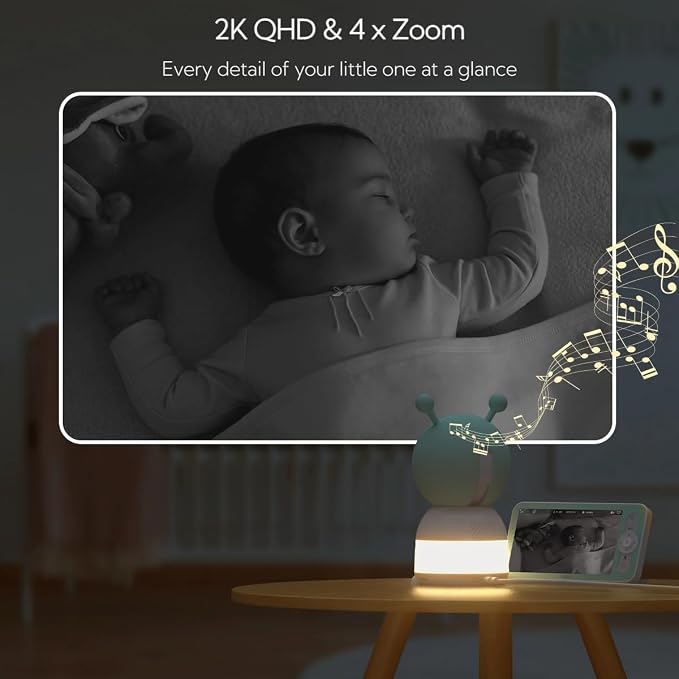 BOIFUN 2026 Upgraded 2K WiFi Baby Monitor with Camera and Audio, Smart Night Light, APP & 5" Split-Screen Control, Motion/Cries/Sound/Custom Alarm Zone Detect, Auto Tracking, Humidity Temp Detect