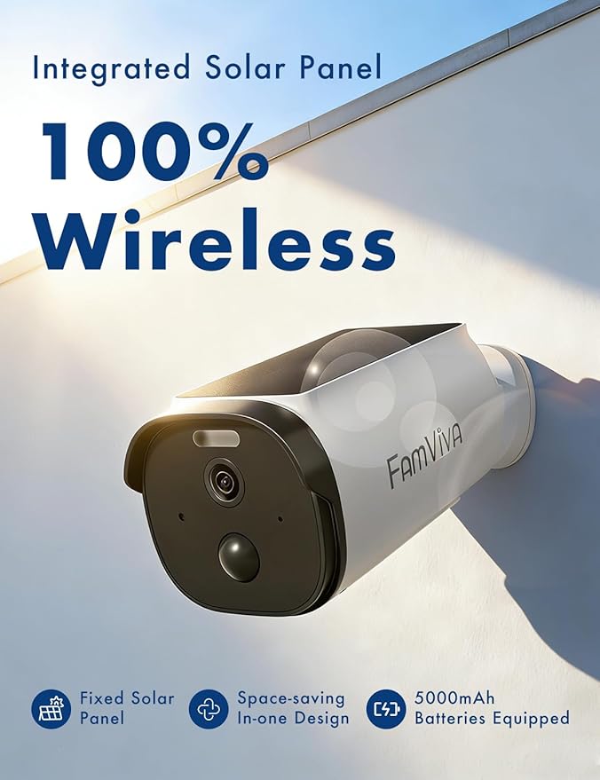 Solar Security Cameras Wireless Outdoor,AI Motion Detection, Color Night Vision 2K/3MP Battery Powered Camera with Integrated Solar Panel, 2-Way Audio, IP65 Waterproof,2 Packs.