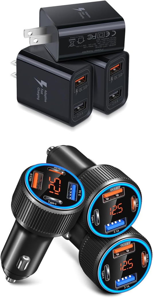 65W 4 Port Car Charger with 30W USB Fast Charging Block Power Adapter for Samsung Galaxy S24/S24 Ultra/S23/S22,iPhone 16/15 Pro Max