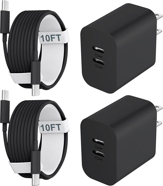 Fast Charger for 15 16 17 Pro Max, 10FT Long USB C to C Charging Cable Cord & 20W Dual Port USB C Fast Charger Block for Phone 17 16 15 Pro Max/17 16 15/15 Plus,Pad Pro 12.9"/11", Android Phone