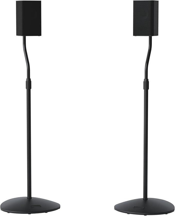 SANUS Speaker Stands Pair for Satellite & Bookshelf Speakers up to 3.5lbs – 10” Height Adjustment – Includes L-Shaped Bracket & Keyhole Adapter for Compatibility – Easy DIY Assembly