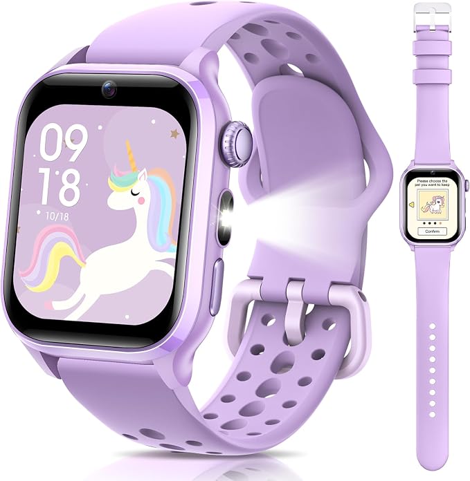 Smart Watch for Kids NO APP/Phone, 1.52" Fitness Tracker Watch Pedometer, Heart Rate, Flashlight, Video Camera, Puzzle Games, Sleep Monitor, IP68 Waterproof, Gift for Boys Girls 5-16,Purple