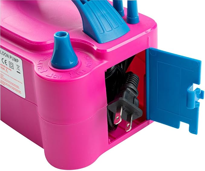 Restaurantware Balloonify 600W Electric Air Pump 1 Portable Balloon Inflator - Dual Modes Two Nozzle Sizes Pink & Blue Plastic Air Pump for Balloons 110V powerchord Double Inflation Design