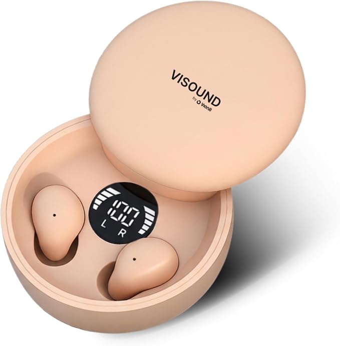 Air Skin Tones Invisible Earbuds for Small Ears - Wireless Bluetooth 5.4, Skin-Matching Mini Stemless Ear Buds, IPX5 Waterproof, ENC Noise Cancelling (Bare Peach)