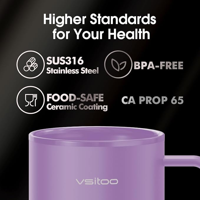 VSITOO S3 Plus 14oz Self Heating Coffee Mug with Auto-Sensing AI - Smart Rechargeable Heated Mug, Temperature Control 120-150℉, IPX7 Waterproof, Coffee Warmer Gift for Women Men-Purple