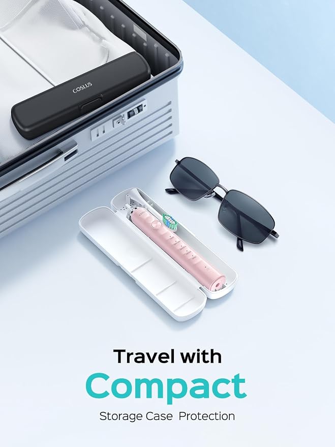 COSLUS C40 Sonic Electric Toothbrush for Adults: 47000 VPM for Deep Cleaning & Whitening with Travel Case - 5 Modes for Sensitive Teeth & Braces, Wireless Charging, 6 Brush Heads, Pink & Green (2PCS)