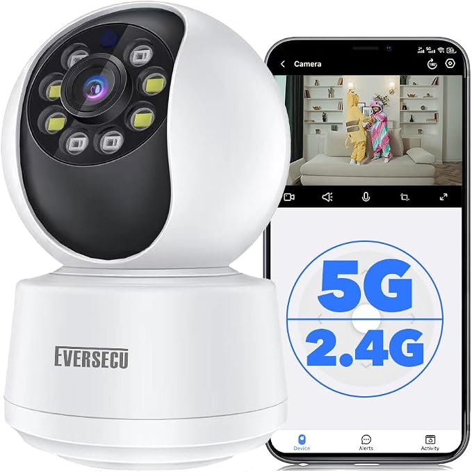 EVERSECU HD 2K 3.0MP WiFi Home Security Camera, 2.4G&5G WiFi Dog Camera, Humanoid Auto Tracking, 2 Way Audio, Night Vision, Compatible with Alexa, Baby Monitor Elder Pet Camera