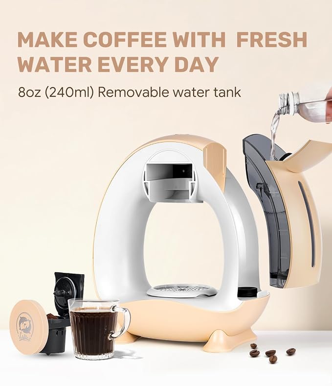 i Cafilas Single Serve Coffee Maker,Fast Heat in 20s,2-in-1 Coffee Machines Compatible with K-Cup Pods&Ground Coffee,Compact Coffee for Small Spaces, Brew in 2 mins,Champagne Coffee maker