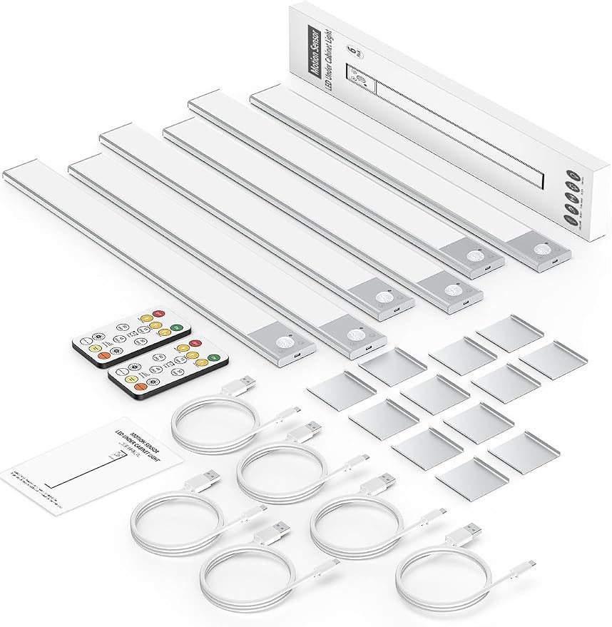16" Ultra-Thin Under Cabinet Lighting Wireless, Aluminum Alloy Under Counter Lights for Kitchen, 3-Color-Temps Magnetic Closet Lights, Rechargeable Motion Sensor Light Indoor (6 Pack, Silver)