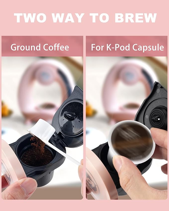 i Cafilas 2-in-1 Coffee Maker, Fast Brew in 1.5mins, Single Serve Coffee Machine Compatible with K-Cup Pods & Ground Coffee, 1400W with 20s Preheat, Compact for Home,Small Place,Office&RV, 4-8oz,Pink