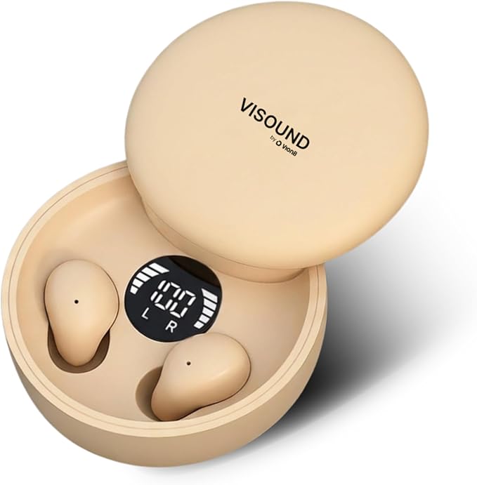 Air Skin Tones Invisible Earbuds for Small Ears - Wireless Bluetooth 5.4, Skin-Matching Mini Stemless Ear Buds, IPX5 Waterproof, ENC Noise Cancelling (Light Bisque)