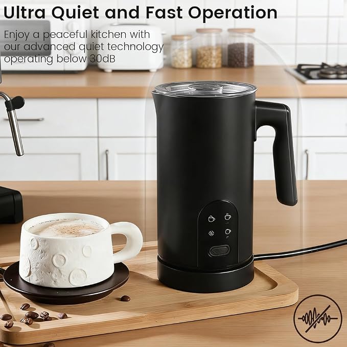 Automatic Milk Frother, 4-in-1 Multifunctional Hot and Cold Foam Maker with Premium Stainless Steel, Fast & Quiet Milk Frother and Warmer for Perfect Latte, Cappuccino and Hot Chocolate