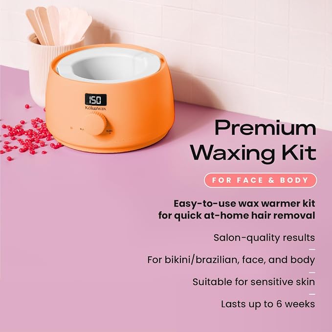 KoluaWax Premium Waxing Kit for Women - Beginner Friendly - Complete Wax Kit that includes 14oz of Wax Beads, Applicator, Pre and Post Care, Suitable for Sensitive Skin (Peach Fuzz)