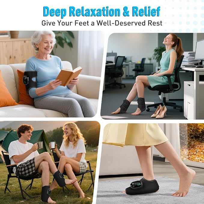 2-Pack Cordless Foot and Ankle Massager, Ankle Heating Pad with Massage, 6 Heat Levels & 3 Massage Modes with Timer (Black)