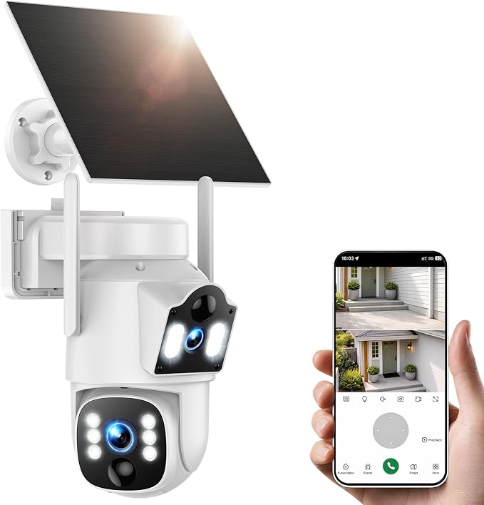 VOOPEAK 4G LTE Cellular Security Camera, Dual Lens 360° PTZ Auto Tracking, Solar Camera Outdoor Wireless with SIM Card,2K HD Color Night Vision, IP66 Waterproof, 2-Way Audio,No WiFi Needed
