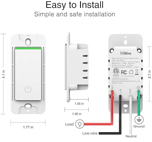 Milfra 3 Gang Smart Light Switch, 2.4GHz WiFi, Alexa & Google Assistant Compatible, Single-Pole, Requires Neutral Wire