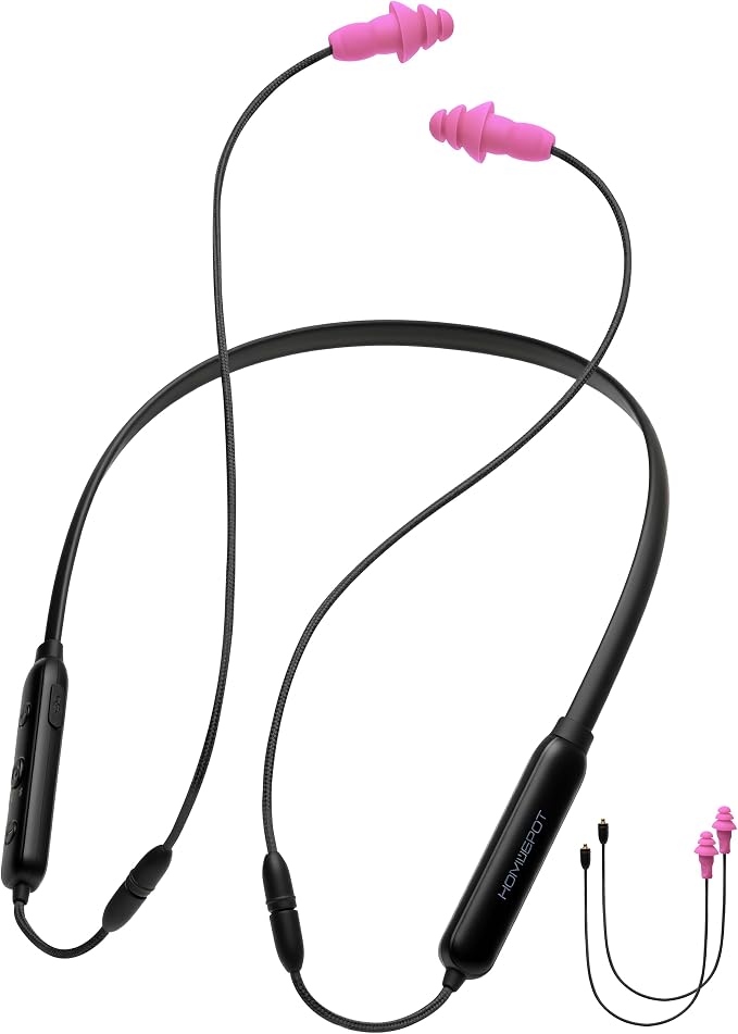 Noise Reduction Wireless Neckband Headphones with Replaceable Earbuds (Extra Set Included) - Qualcomm aptX HD, 27dB NRR, CVC Noise Cancelling Mic & 20H Playtime for Work Safety OSHA Compliant
