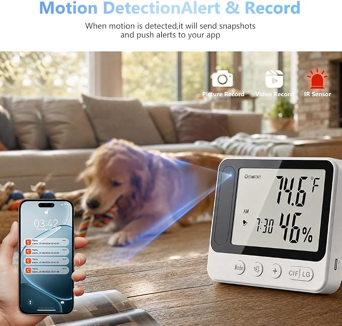 MINI-Hidden-WIFI -Wireless-Secruity-Camera,4K Real FULL HD Nanny Cam With Hygrometer Thermometer Clock,Night Vision&Motion Detection Alerts.Mobile Phone APP Control,Support 2.4G &5G For Home Office